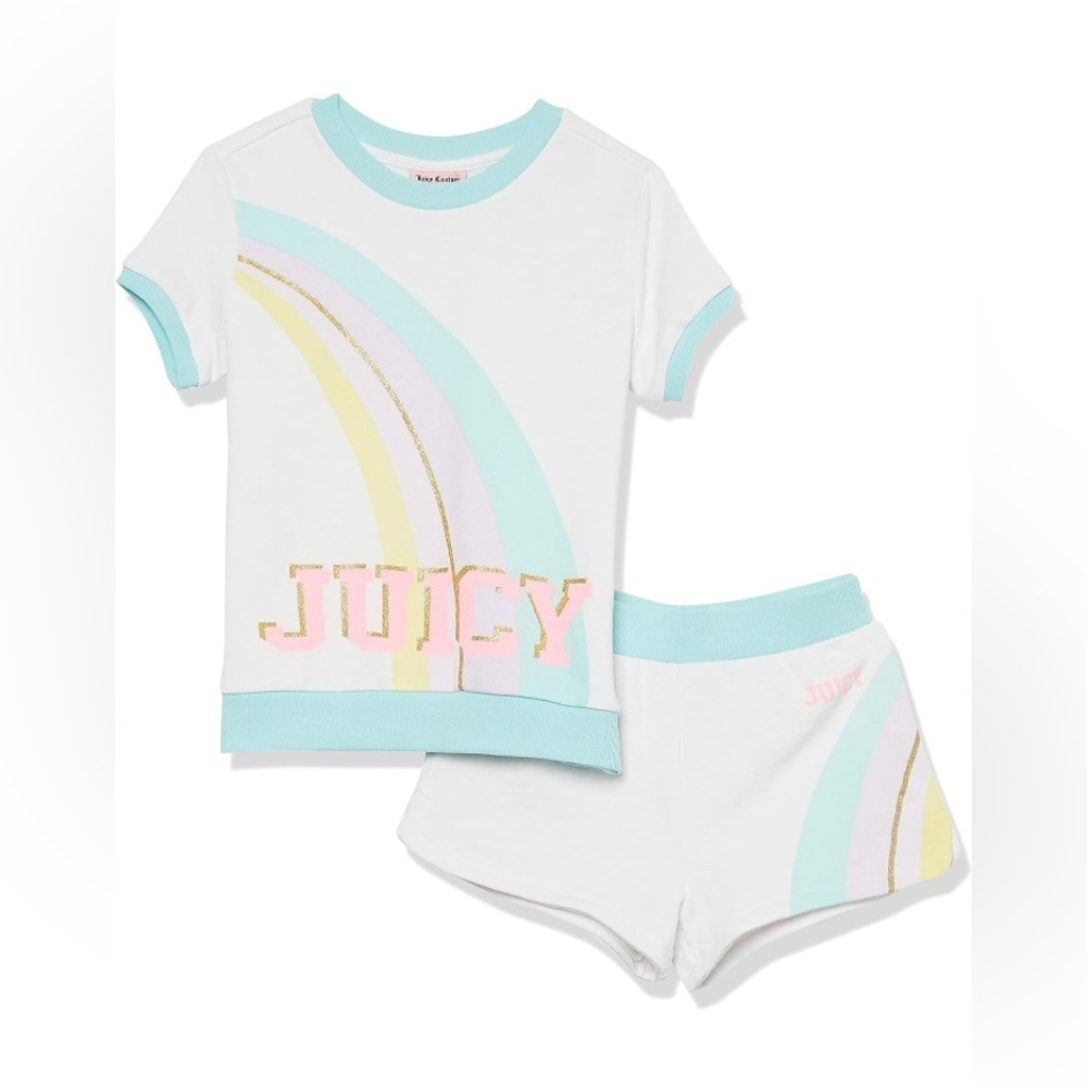 NEW - Juicy Couture girls 2 Pieces Shorts Set. Bright White Multi. Size 5